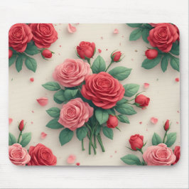 Mousepad Elegantes Ramalhetes de Rosas Rosa e Vermelha