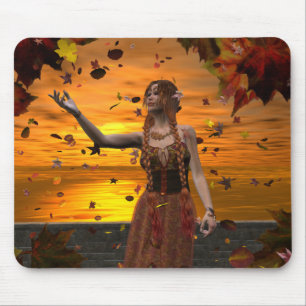 Mousepad Elf caindo sai contra um sunset de outono