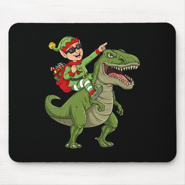 Mousepad Elf de Natal Andando Dinossauro T Rex Boys Diverti (Frente)
