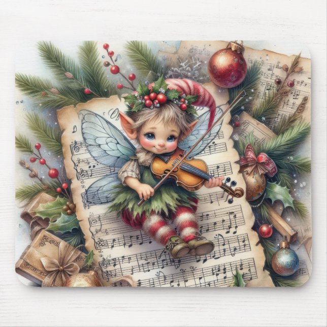 Mousepad Elf de Natal tocando um violino (Frente)