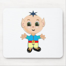 Mousepad Elfo bebê feliz e bonito, de roupas azuis e amarel
