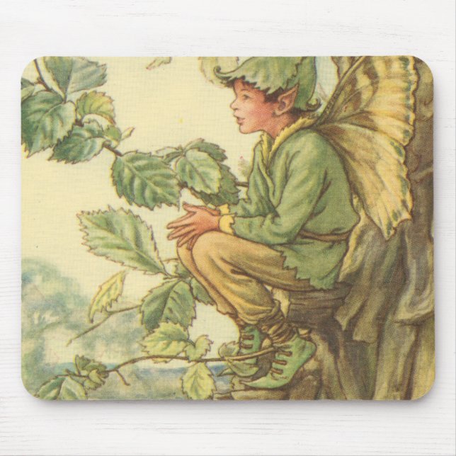 Mousepad Elm Fairy alada sentada numa árvore (Frente)