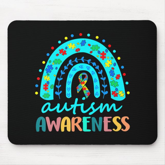 Mousepad Em abril Vestimos Blue Autism Rainbow Awarness Mon (Frente)