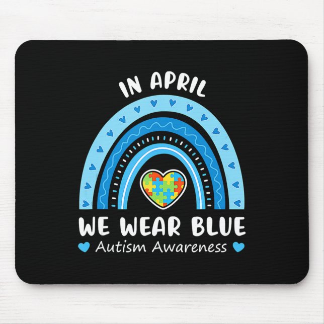 Mousepad Em abril, Vestimos o Blue Rainbow Autismo Sensibil (Frente)