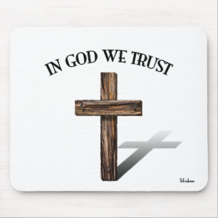Mousepad Em Deus Confiamos com cruz robusta