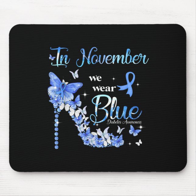 Mousepad Em novembro Vestimos Borboletas Azuis Diabetes Awa (Frente)