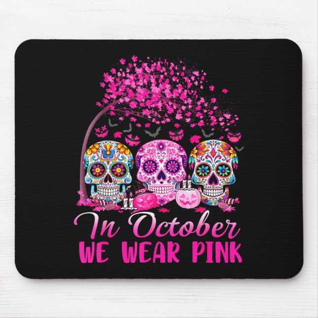 Mousepad Em Outubro Usamos Seio de Halloween de Crânio de A (Frente)
