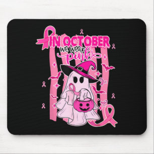 Mousepad Em Outubro Use Rosa Bruxa Fantasma Câncer de Mama
