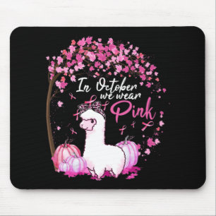 Mousepad Em outubro Vestimos Cancer de Mamas Rosa Fita