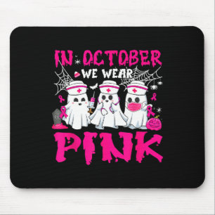 Mousepad Em outubro Vestimos Enfermeira Rosa Ghost Hallowee