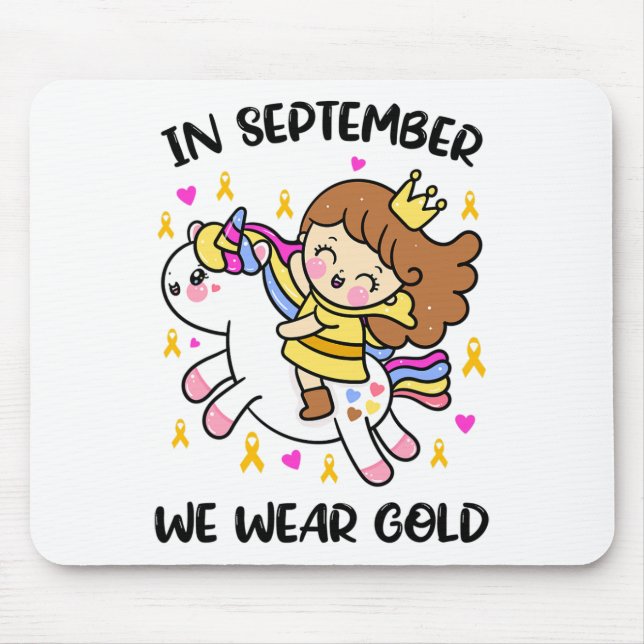Mousepad Em Setembro Nós Usamos Unicórnio Dourado Infância  (Frente)