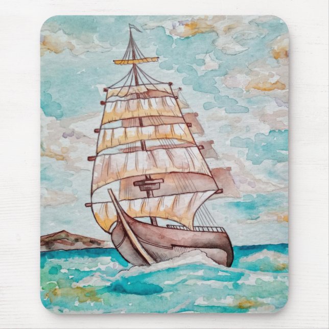 Mousepad Embarcação de Aquarela Navegação Marítimo Verão Vi (Frente)