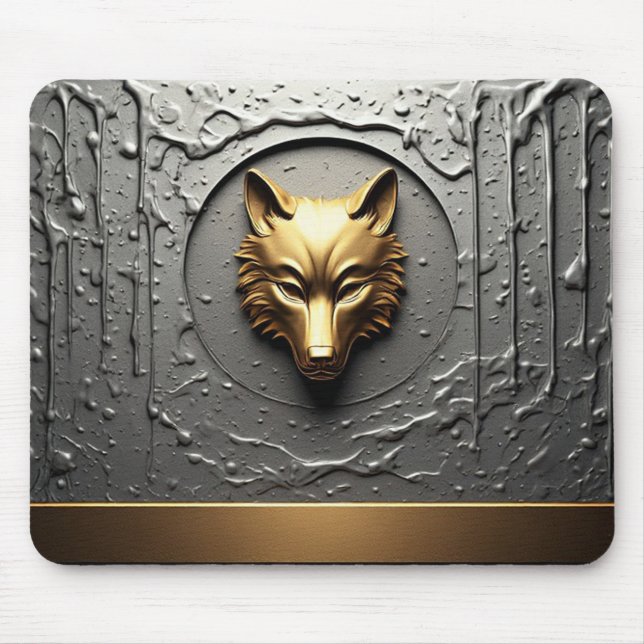 Mousepad Emblema de Lobo Dourado de Luxo em Metal 🐺 (Frente)