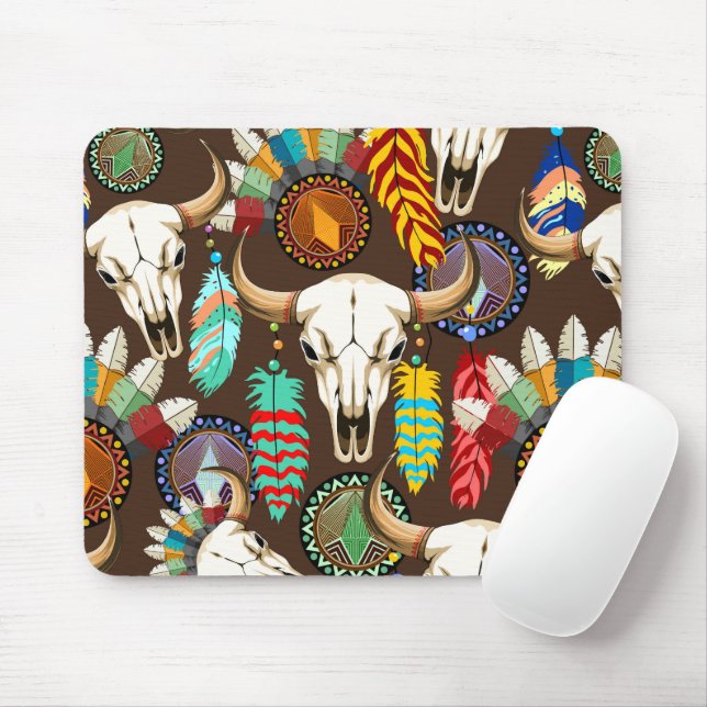 Mousepad Emblema Nativo Americano de Crânio de Búfalo (Com mouse)