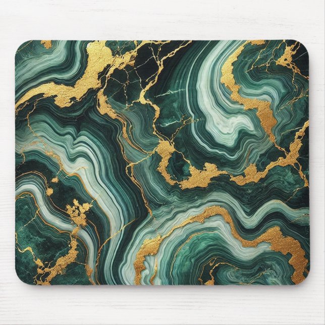 Mousepad Emerald Green & Dourado Marble Look Glam (Frente)