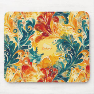 Mousepad Emerald Green e Douradas Folhas de Abstrato Paisle