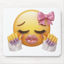 Emoji de Choro Atitude com Laço Rosa e Unhas