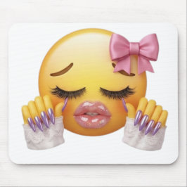 Mousepad Emoji de Choro Atitude com Laço Rosa e Unhas