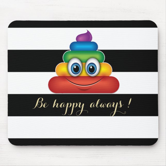 Mousepad Emoji de Cocô Arco-Íris Adorável, Listrado (Frente)