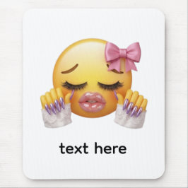 Mousepad Emoji Sassy Enrubescida com Laço Rosa e Unhas Long