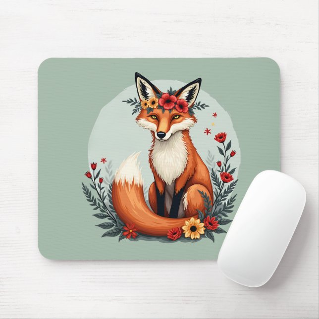 Mousepad Encantando Arte Foliar de Fox Woodland Floral (Com mouse)