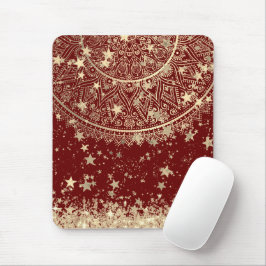 Mousepad Encantando Mandala com Douradas estrelas em vermel