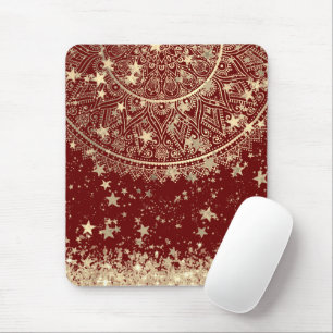 Mousepad Encantando Mandala com Douradas estrelas em vermel
