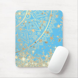 Mousepad Encantando Mandala com Douradas Estrelas na Turque