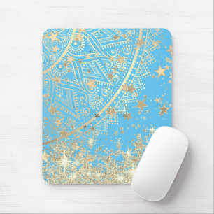 Mousepad Encantando Mandala com Douradas Estrelas na Turque