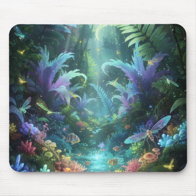 Mousepad Enchanted Bioluminescent Forest Magical Jungle  (Frente)