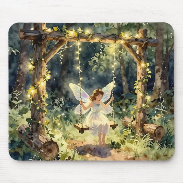Mousepad Enchanted Fairy on a Swing in a Magical Forest (Frente)
