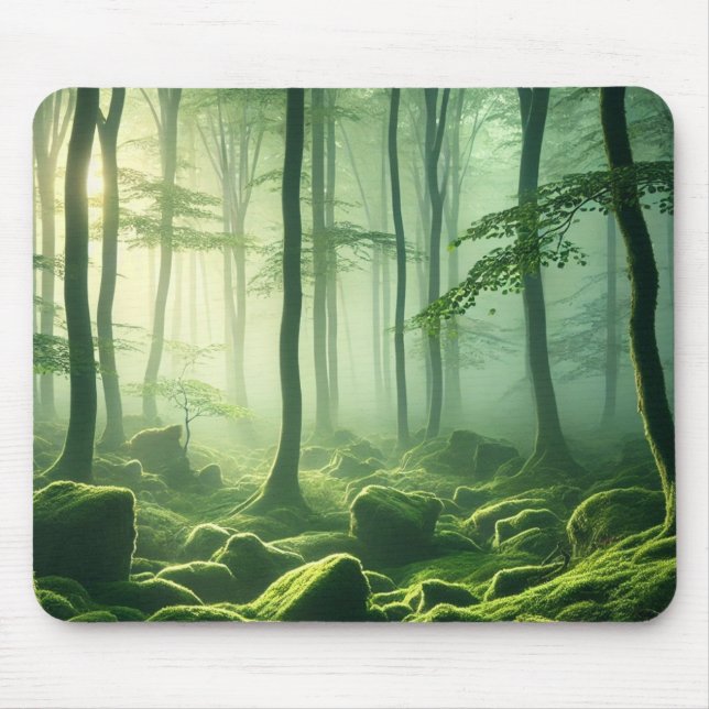 Mousepad Enchanted Misty Forest Serene Green Woodland Scene (Frente)