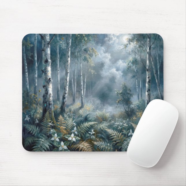 Mousepad Enchanted Spring Birch Forest in Moonlight (Com mouse)