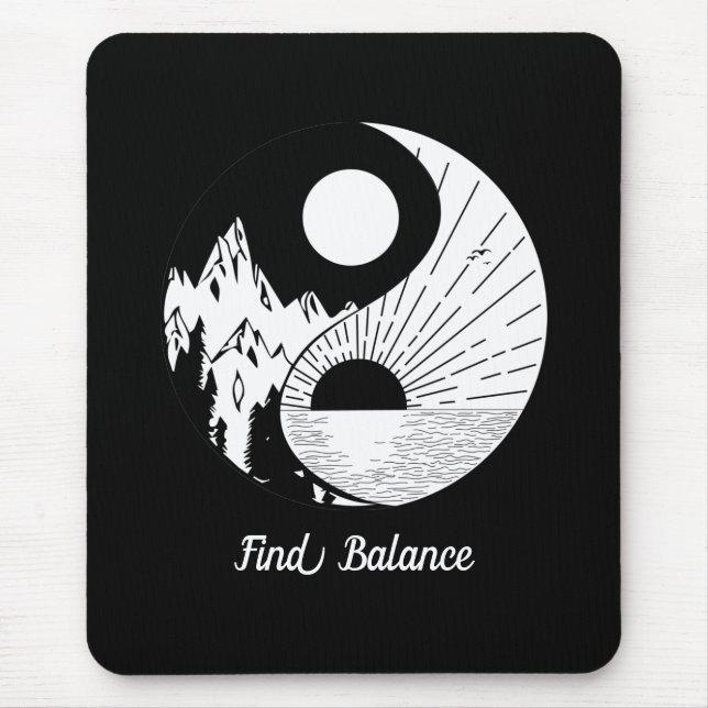 Mousepad Encontre o saldo Zen Yin Yang Black White (Frente)