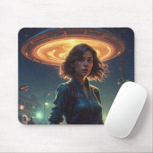 Mousepad Encontro de OVNI alienígena por Menina na Cidade