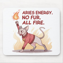 Mousepad Energia de Áries Gato Sphynx Sem Pelo Todo Fogo Ar