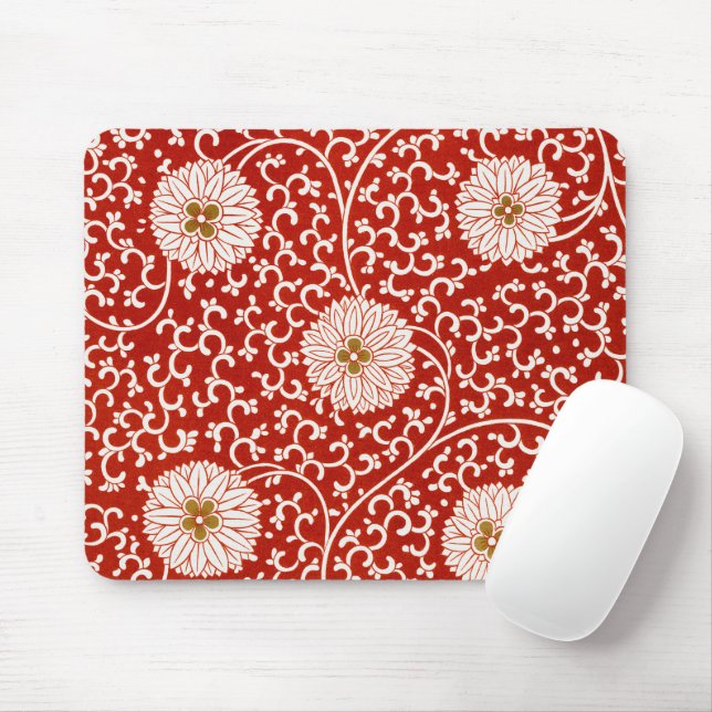 Mousepad Enfeite Chinês Owen Jones Floral Vermelho Branco (Com mouse)