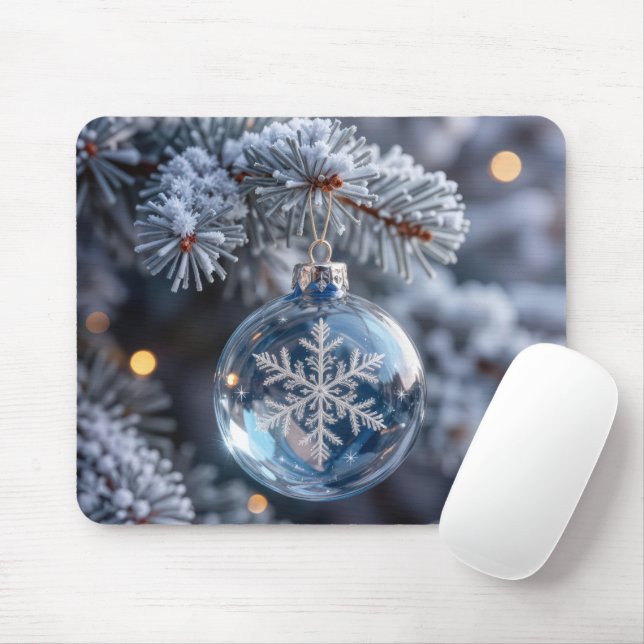 Mousepad Enfeite de Natal em Cristal em Forma de Floco de N (Com mouse)