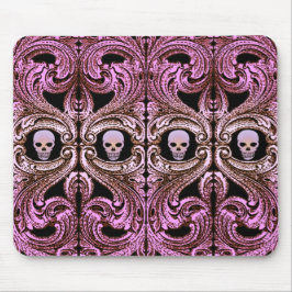 Mousepad Enfeite Rosa Gótico com Caveira