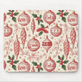 Mousepad Enfeites de Natal em Toile Vermelho Chinoiserie
