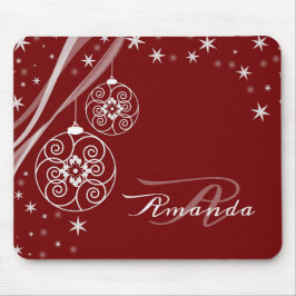Mousepad Enfeites de Natal Monograma Branco Elegantes Verme