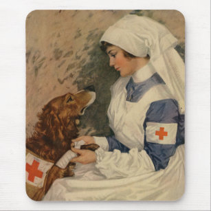 Mousepad Enfermeira com vintage 1917 do golden retriever