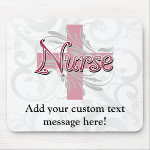 Mousepad Enfermeira cor-de-rosa da cruz/redemoinho