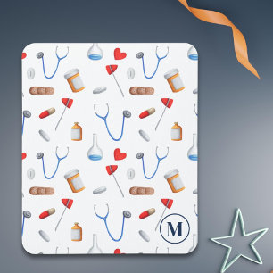 Mousepad Enfermeira de Padrão Médico do Monograma Moderno