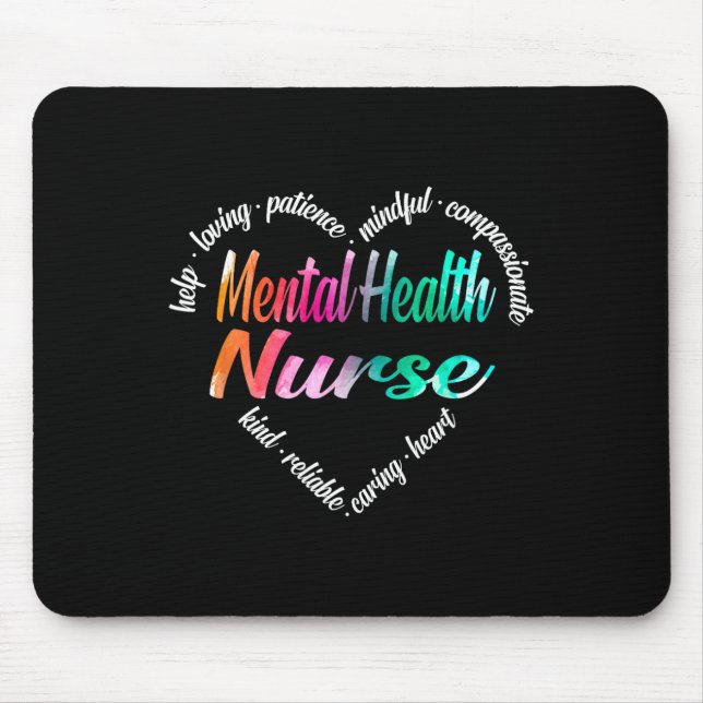 Mousepad Enfermeira de Saúde Mental Coração Palavra Cloud W (Frente)