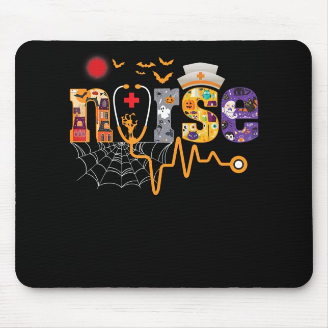 Mousepad Enfermeira Halloween Presente Com Pumpkin Boo Spid (Frente)