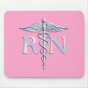 Mousepad Enfermeira Registrada RN Caduceus na Rosa Rosa