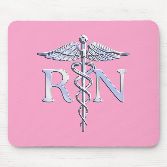 Mousepad Enfermeira Registrada RN Caduceus na Rosa Rosa (Frente)