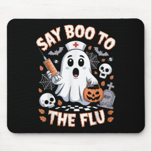 Mousepad Enfermeira Retro Ghost Halloween Vacina Diz Boo À