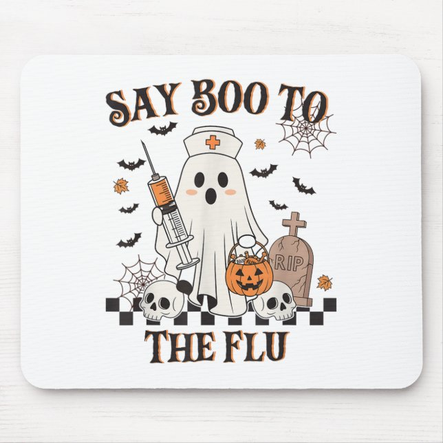 Mousepad Enfermeira Retro Ghost Halloween Vacina Diz Boo À (Frente)